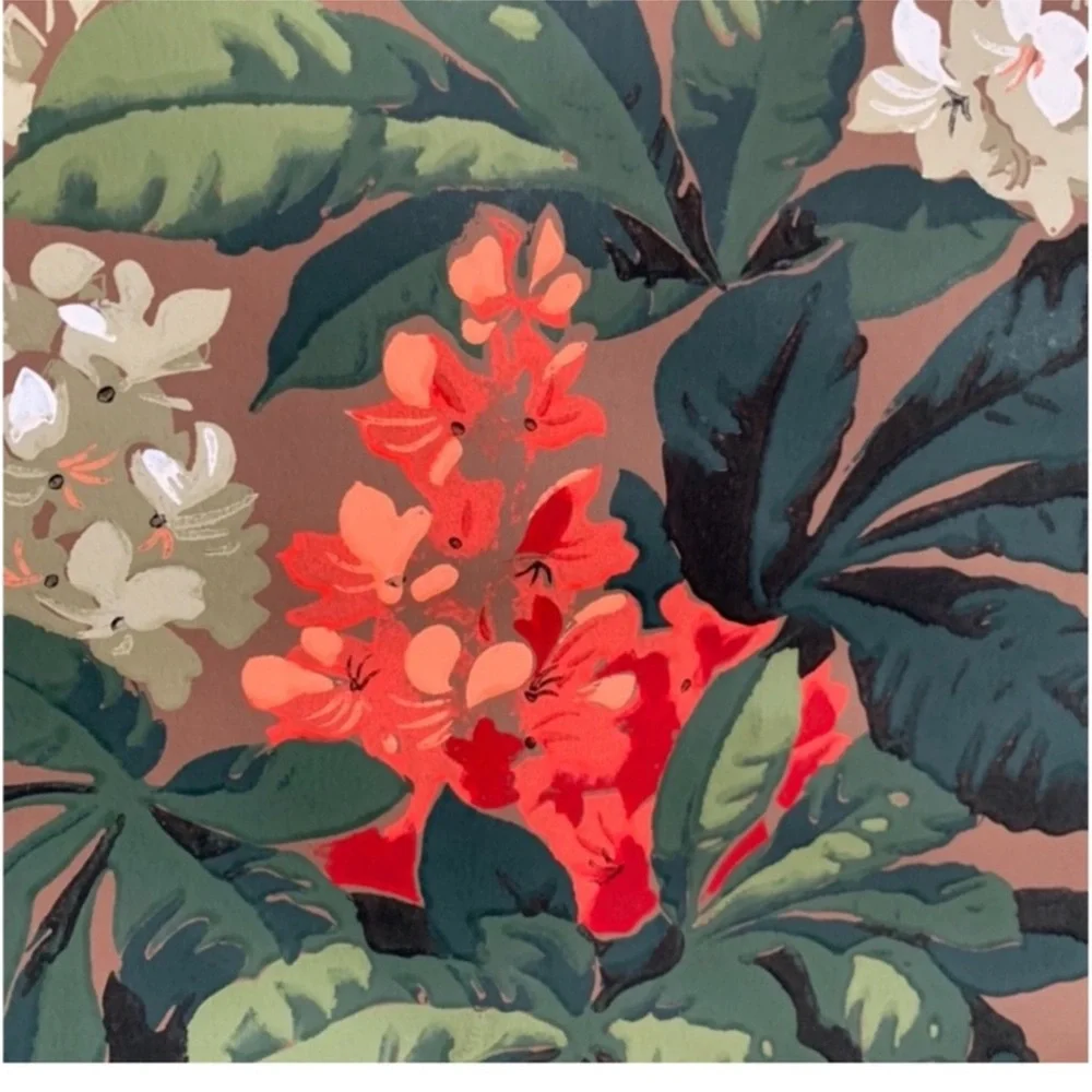 Vintage 30s Botanical Horse Chestnut Floral Wallpaper Made in England
